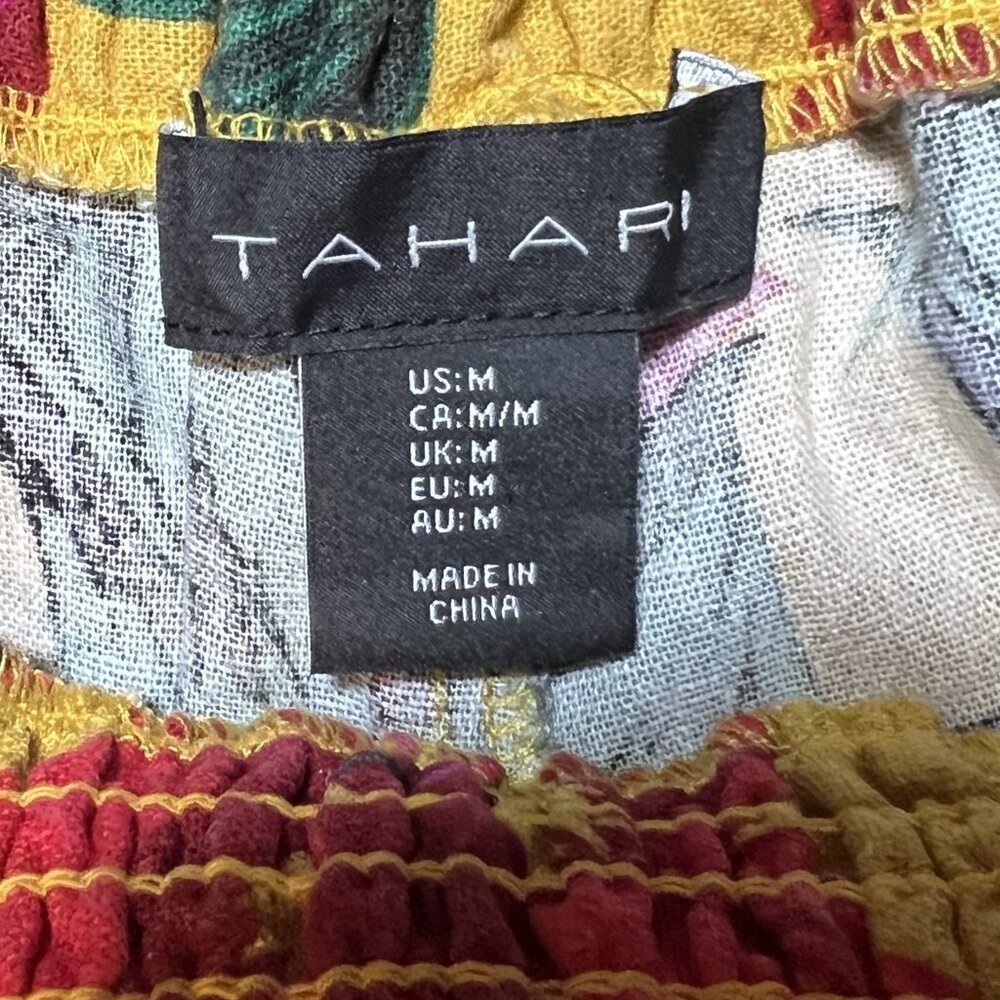 Tahari Women Wide Leg Linen Pants Medium Size Tropical Cropped Floral Pull On - Picture 4 of 13